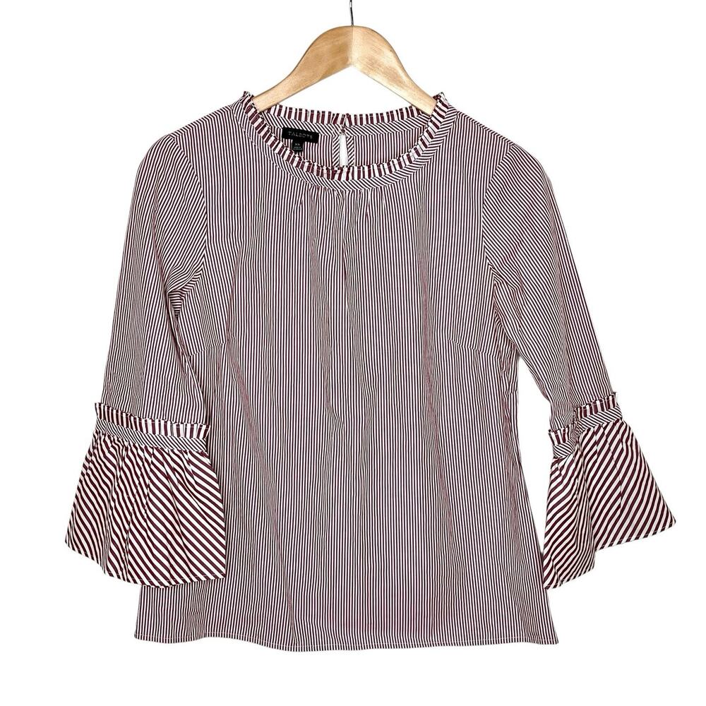 Talbots Flare Sleeve Striped Top Red Womens XS Preppy Bell Nautical Ruffled